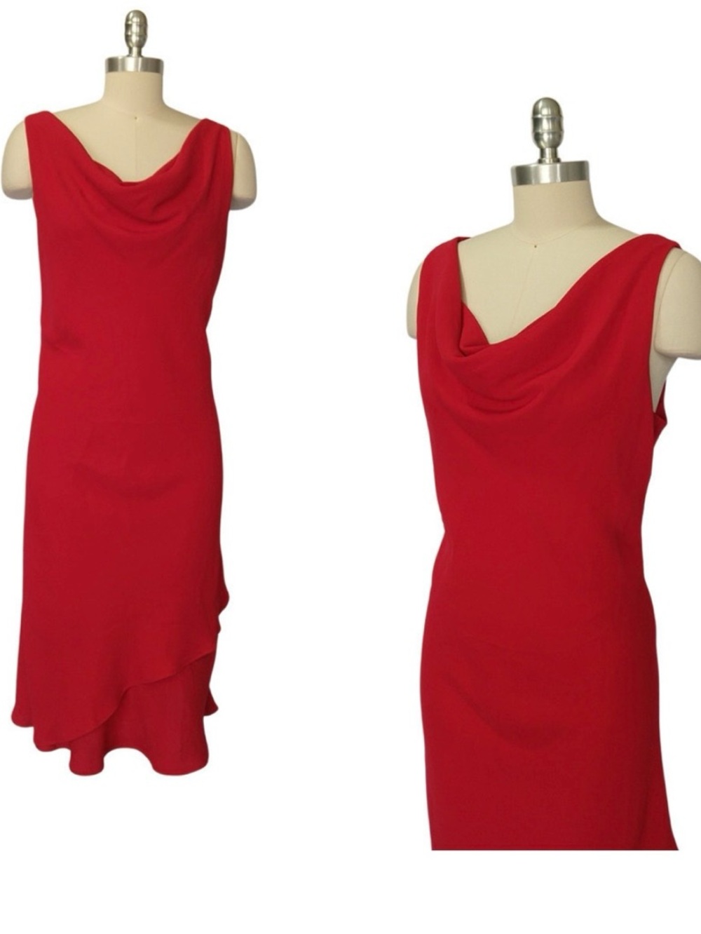 EUC - Vintage 90s Dress Size 14 Bias Cut Layered Cowl Neck Draped Crepe
